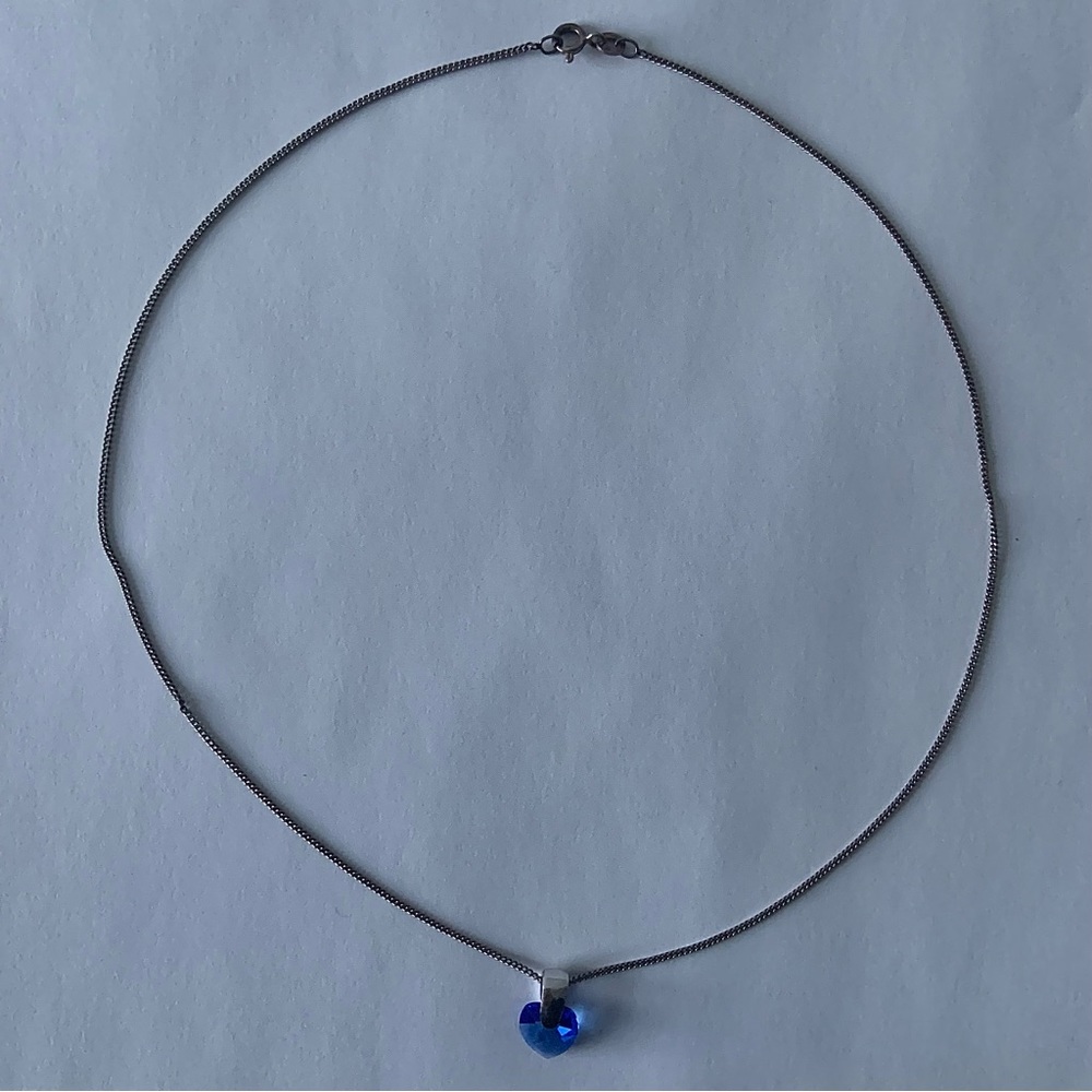 Blue Saphire Crystal 925 Sterling Silver Dainty Delicate Heart Gem Stone Pendant